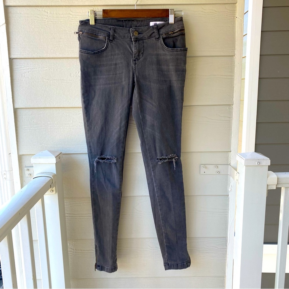 ANINE BING Charcoal Distressed Zipper Skinny Jeans